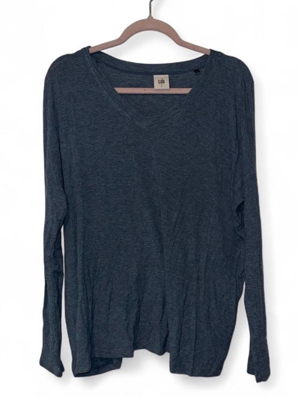 Cabi Blue Slub Knit Long Sleeve V-Neck Tee S